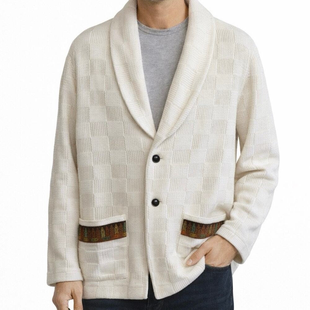 Vintage Trego's Westwear Cardigan Sweater 44L Shawl Collar Ivory Knit